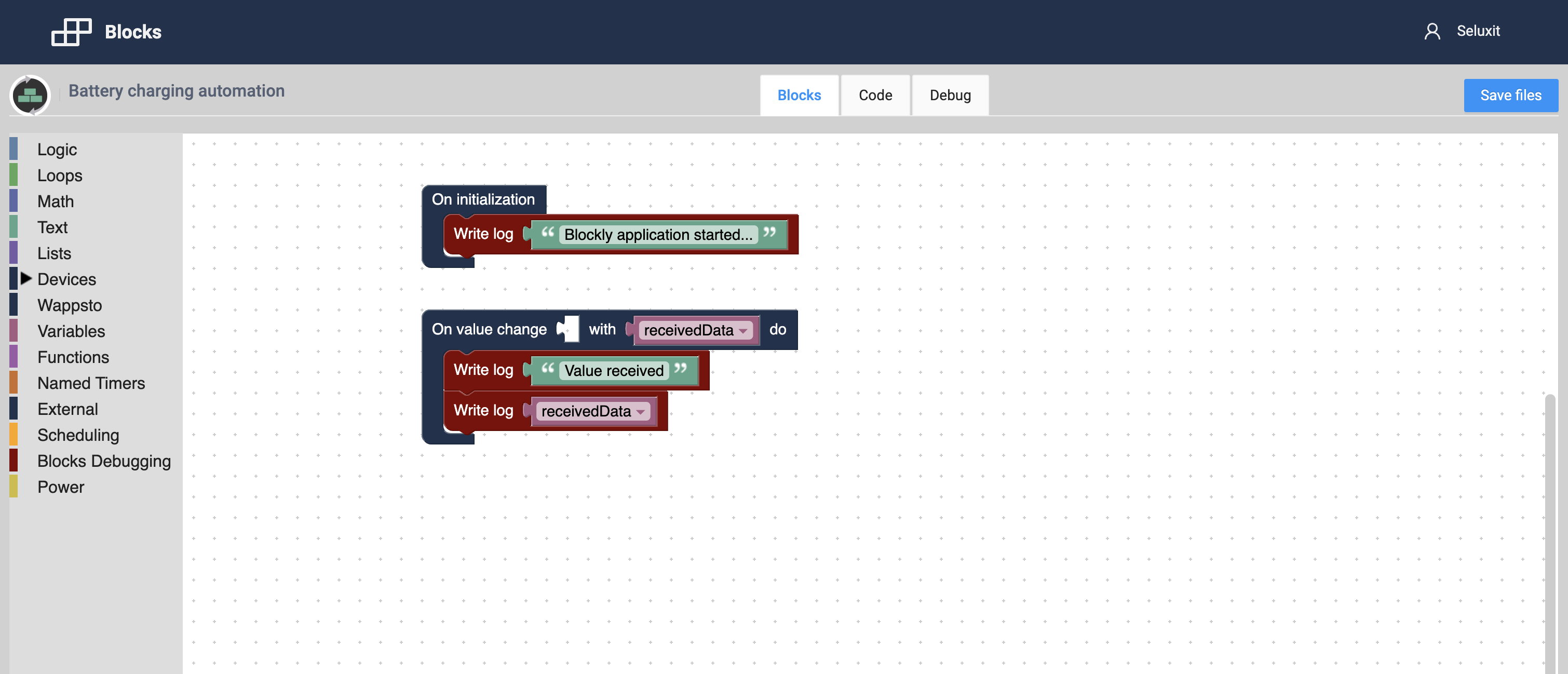 Blockly app workspace