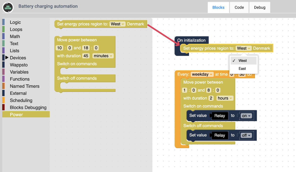 Select region for correct energy prices.